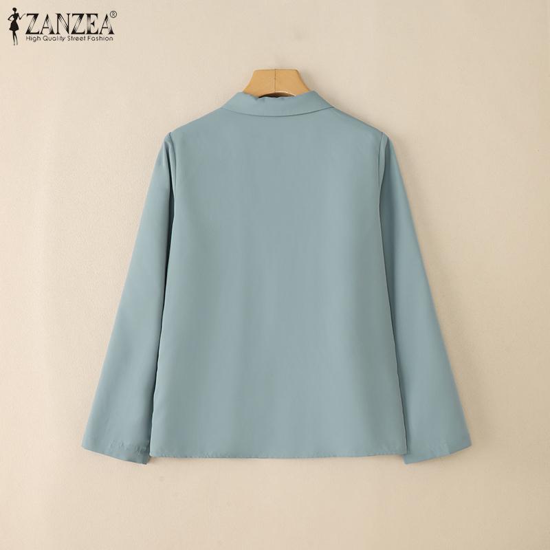 ZANZEA Women Casual Turn Down Collar Loose Long Sleeve Blouse
