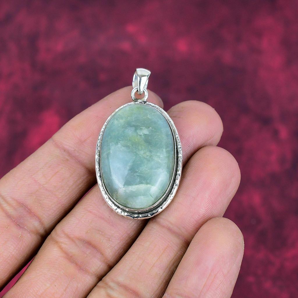 Aquamarine 925 Solid Sterling Silver Pendant, Handmade Gemstone Pendant Jewelry, Gifts For Wife Brand New Pendant