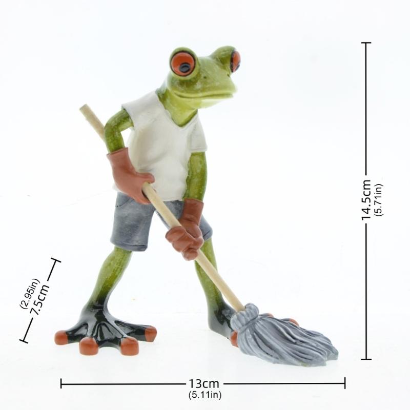 Frogs Statues for Garden Resin Mopping Frogs Figurines Outdoor Lawn Ornament Frogs Garden Statues Housewarming Gift