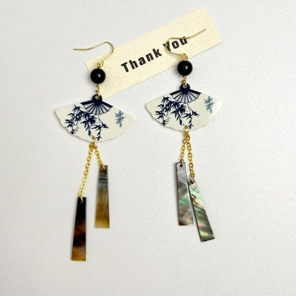 Tassel Fan Shaped Drop Earrings Hook Piercing Exaggerated Long Earrings  Party