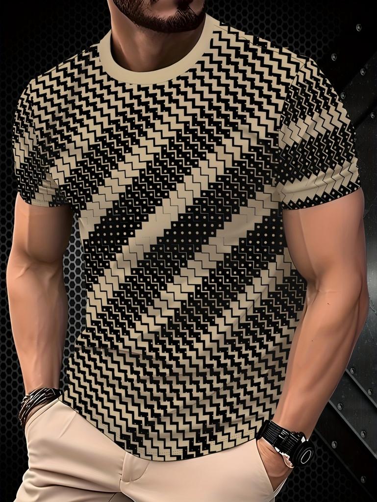 Summer Classic Men's 3D Line Stripe Print T-Shirt Short Sleeve Round Neck Top Street T-Shirts Oversized Sports Men's Clothing