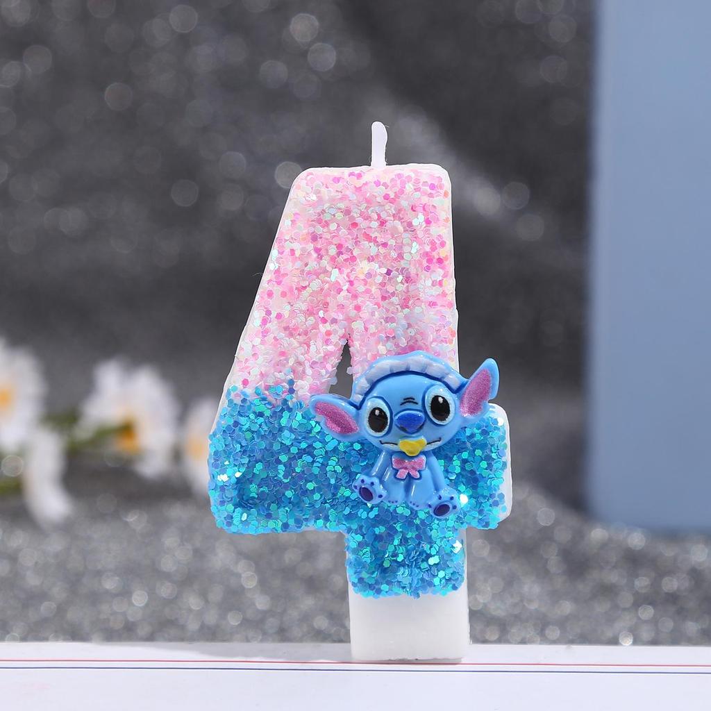 Cartoon Blue Long-Eared Animal Digital Candle for First Birthday Cake Decoration - Number 0