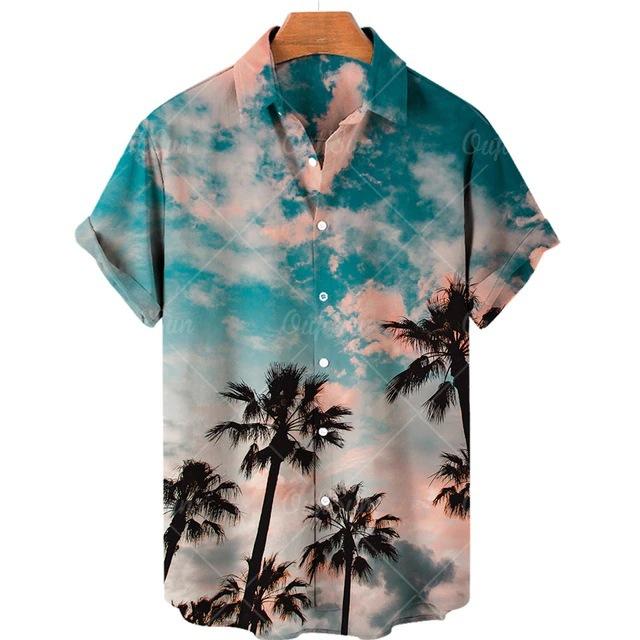 Chemise à Manches Courtes Imprimé Plage Tropicale, Idéale pour les Vacances d'Été