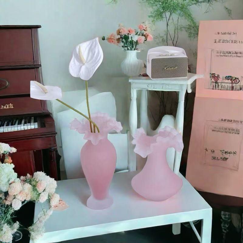 Pink Crystal Glass Vase Home Livingroom Table Flower arrangements Ornaments Decoration Cafe Table Fake Flower Pots Art Crafts