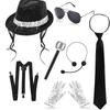 Rhinestone Gloves Costume Accessories Set Sequin Fedora Hat Halloween Costume  80s Theme Party