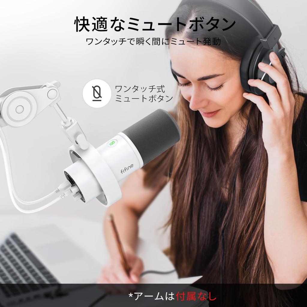 FIFINE Dynamic White K688W USB/XLR Microphone, Unidirectional, PC/PS4/PS5 Compatible, Gaming/Streaming Use,