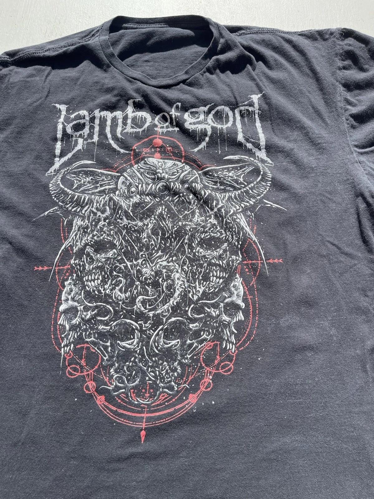 Men s Lamb of God T-Shirt Black Spell-Out 2XL Metal Screamo Heavy Groove Y2K M