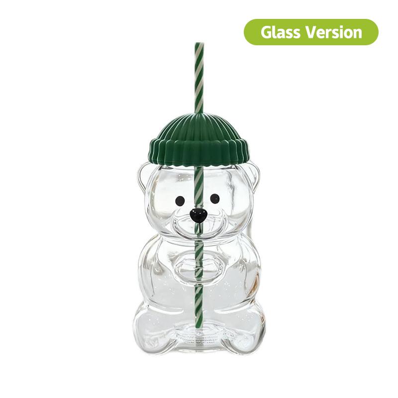 Transparent Bear Shape Plastic Or Glass Cup With Straw Coffee Mug For Men Women Birthday Christmas Gift Beverage Milk Tea Cup
