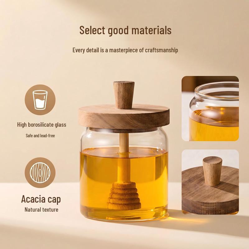 High Borosilicate Glass Honey Jar with Stirrer - Sealed Food Storage for Jam and Honey