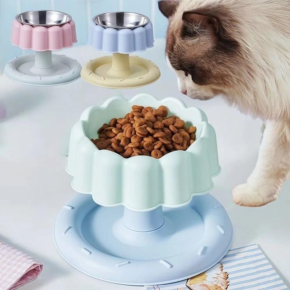 Non-Slip Base Pet Stainless Steel Bowl Cake Shape Stable Detachable Pet Bowl Elevated Design Cartoon Pet Feeder Bowl