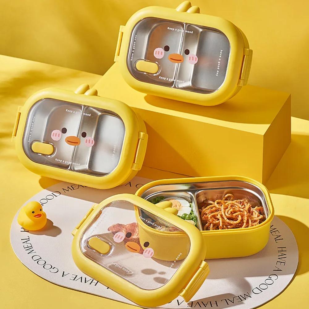 Stainless Steel Lunch Container 2 Compartments Food Storage Box Heatable Duckling Lunch Box  Girls