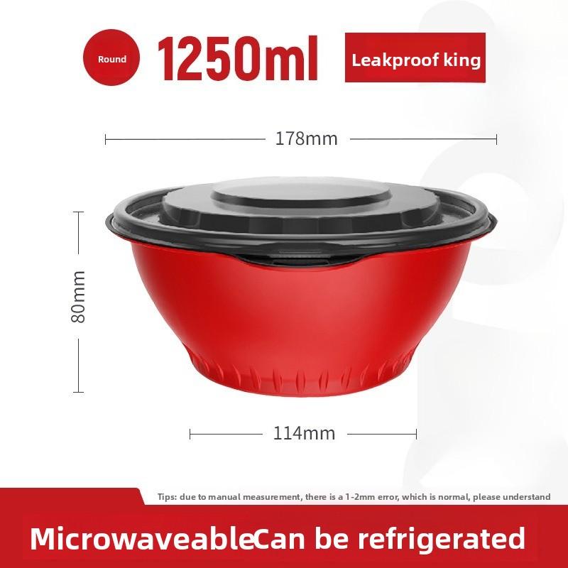 Disposable PP Bowl Red Seal Takeout Food Container with Lid Round Microwave Safe