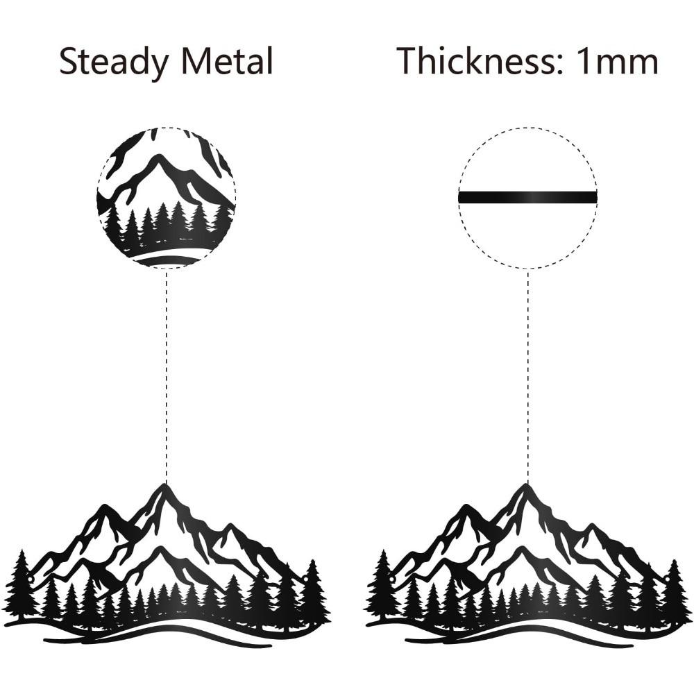 Metal Wall Art Forest Landscape Sculpture Black Hollow Out Home Decor Sign for Living Room Bedroom Indoor Outdoor 40x20cm