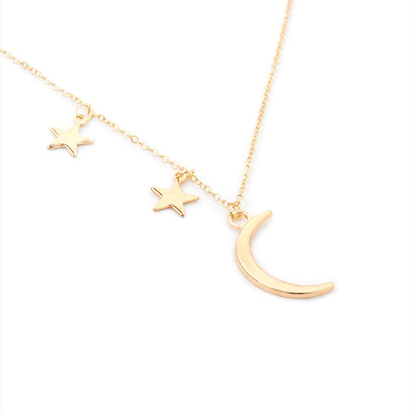 Romantic couple necklace fashion jewelry women, metal moon star combination necklace