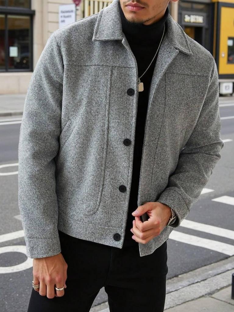 Men's Woolen Lapel Jacket: Versatile Single-Breasted Casual Fashion for Autumn and Winter.