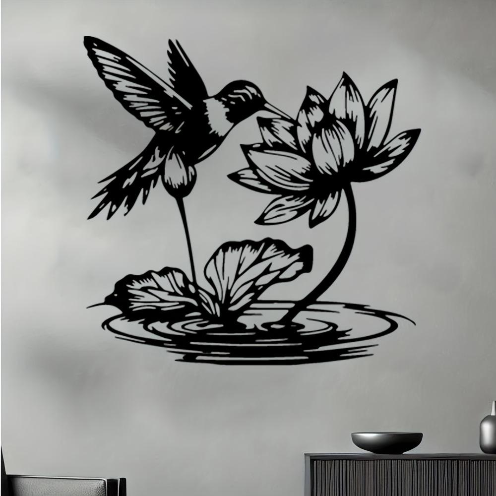 Metal Wall Art Hummingbird Lotus Garden Sculpture Rustproof Iron Gift