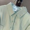 Solid Color Women's Shirt Striped Design Turndown Collar Single Breasted Pocket Famale Thin Shirts Summer Loose Casual Ladies Long Sleeved Top