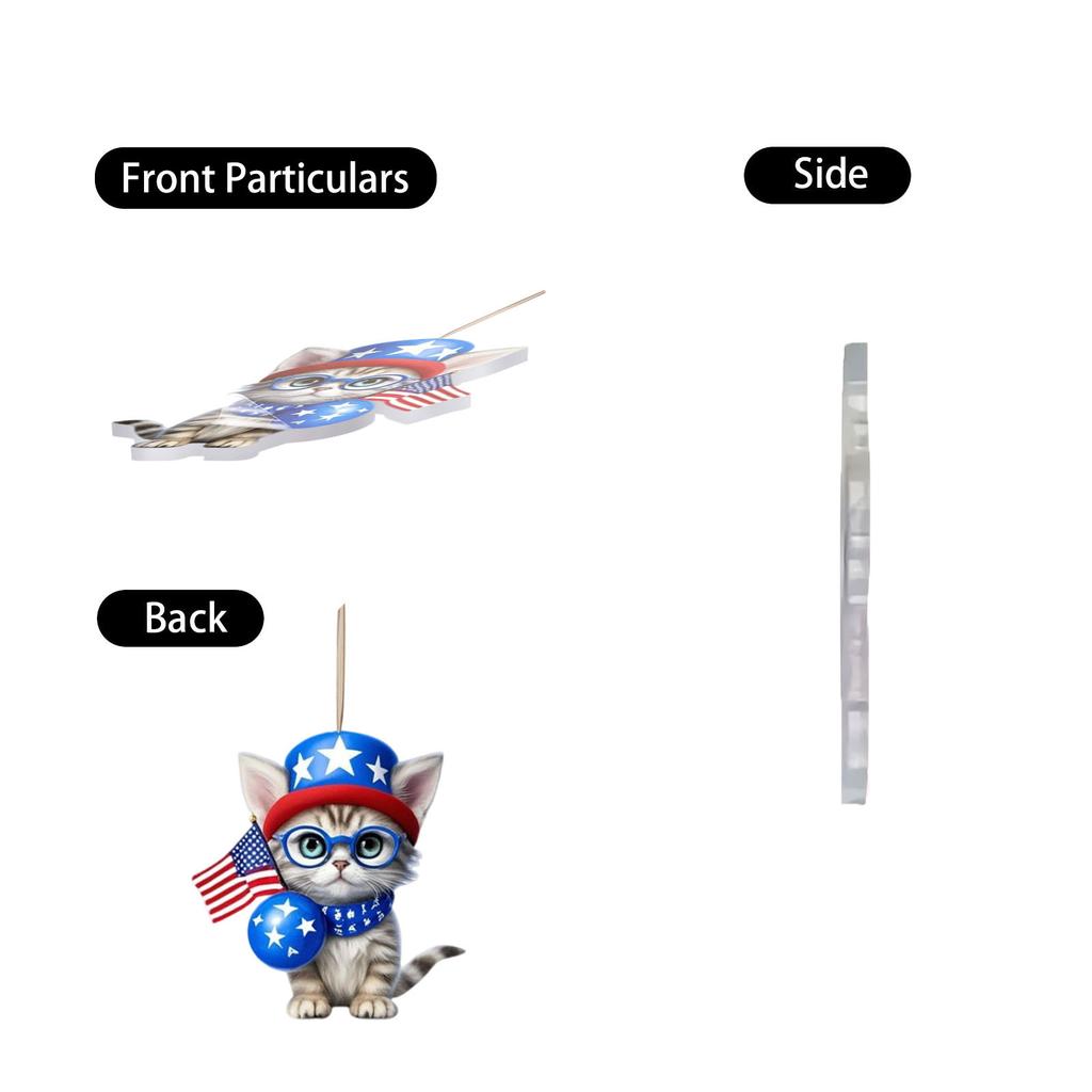 Acrylic Patriotic Tree Hanging Decoration Flat Cat Shaped Ornament for Independence Day Party Home Office Event Display