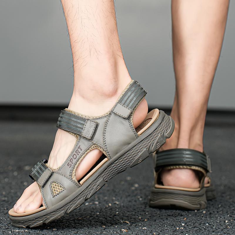 Fashion Luxury Hand Sewn Thread Vacation Casual Leather Mens Sandals Fashion Summer New Hollow Out Non-slip Comfortable Beach Sandalias