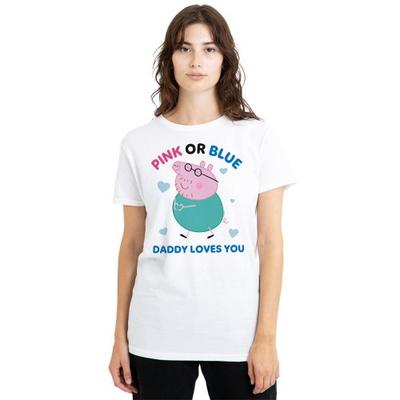 Camiseta Feminina/Senhora Rosa Ou Azul Papai Pig Ama Você