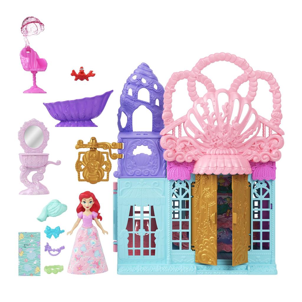 Mattel Disney Princess Fun Shop Relaxing Spa Castle Mini Playset with 1 Mini Ages Blue JLT64 Ariel's (Stackable Series! Doll) Doll, 3+,