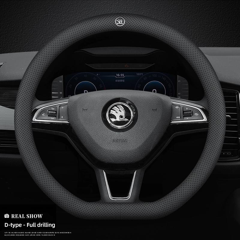 GTMZ9 Car Leather Steering Wheel Cover Anti-slip Accessories For Skoda Yeti Kamiq Kodiaq Karoq Octavia Fabia Rapid Vrs Superb A4 Scala