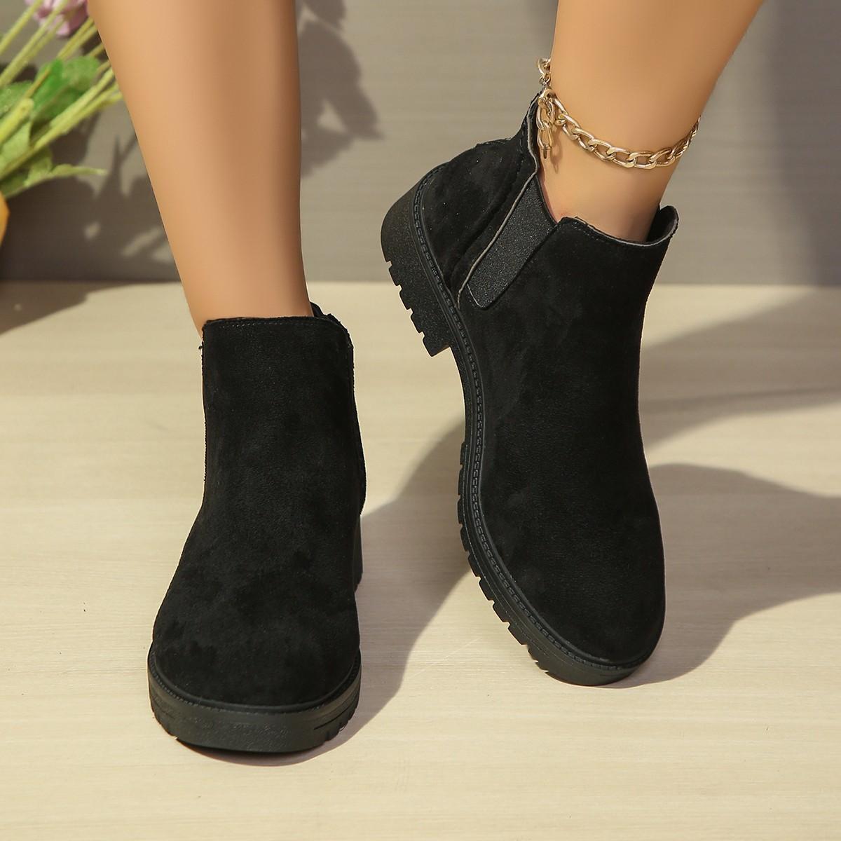 

Женские ботинки большого размера осень и зима новые европейская и американская мода толстый каблук плоская подошва ботинки с острым носком короткие ботинки Мартин 42 чёрный