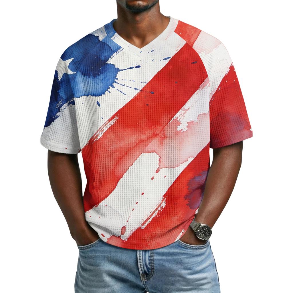 Men's V-Neck Short Sleeve T-Shirt - Color Print Casual Breathable Top