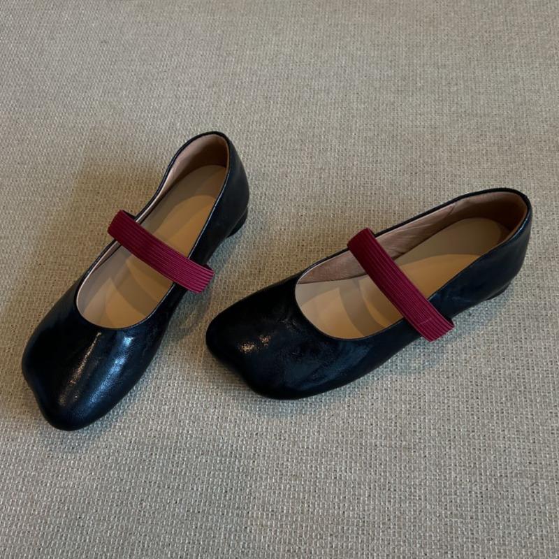Sheepskin Version~ Special-shaped Head Flat-bottomed Ballet Single Shoes, Women's Shallow Mouth with Retro Temperament Mary Jane Shoes