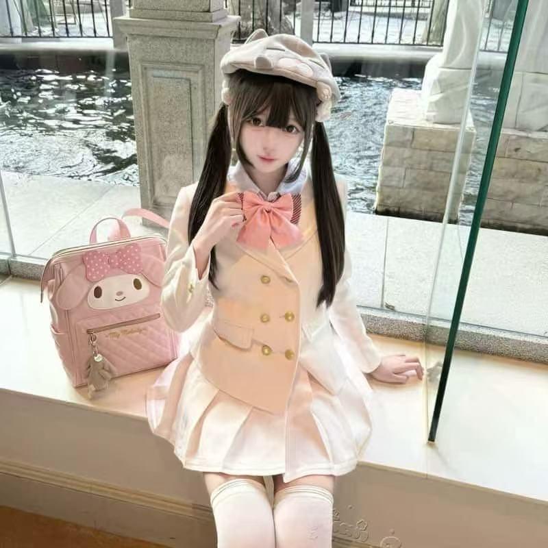 My Melody Lolita Backpack - Cute Japanese Style Bow Handbag & Book Bag with Large Capacity, Two-in-One Design