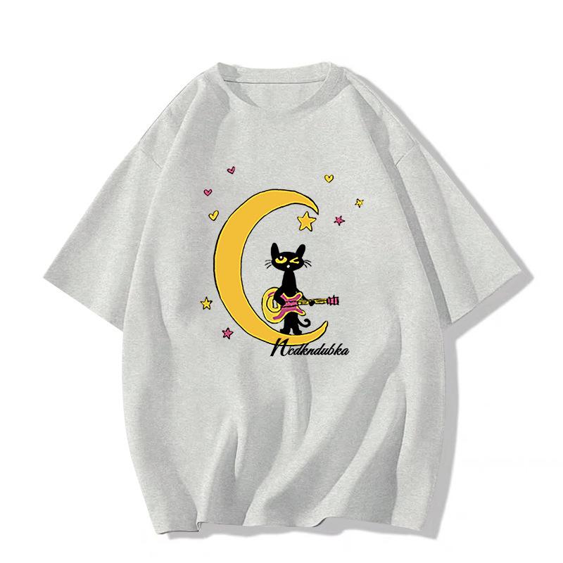 Summer 2025 Women's Loose White Cotton Short Sleeve T-shirt with Unique American Design