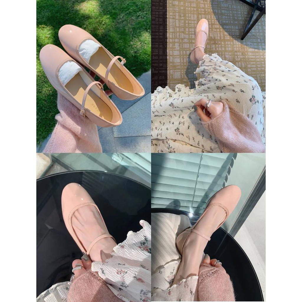 Women Flats Mary Jane Ballet Shoes Female Round Toe Glossy Leather Flats Female Dance Ballets Party Ball Bridal Wedding Shoes