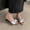 High-heeled cool slippers, fairy shoes, bow-tie, thin-heeled temperament, silver sandals.