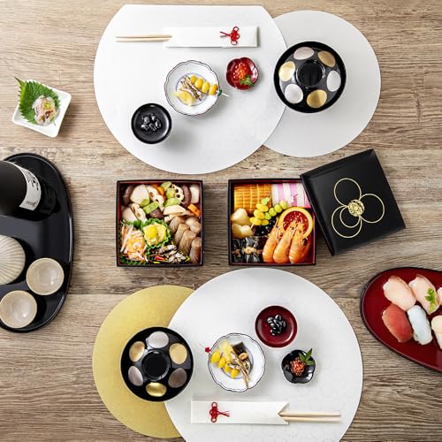 &NE Mino Washi Half-Moon Tray Paper, Hare To Ke (Special Occasion), Maru, 2 Half-Moons, 1 Gold Circle, 1 Silver Circle, Half-Moon: 34cm Wide X 29cm Lo