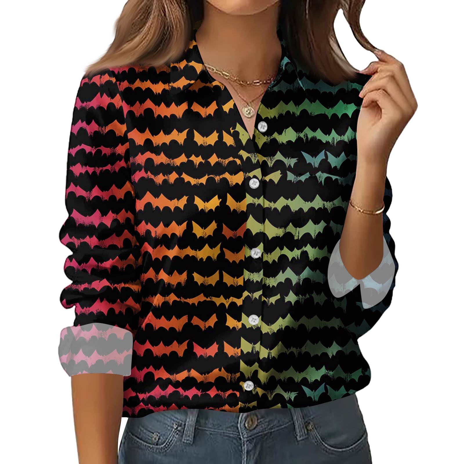 

Женская рубашка-блузка с принтом и пуговицами, длинный рукав, повседневный базовый рубашечный воротник, обычный топ L