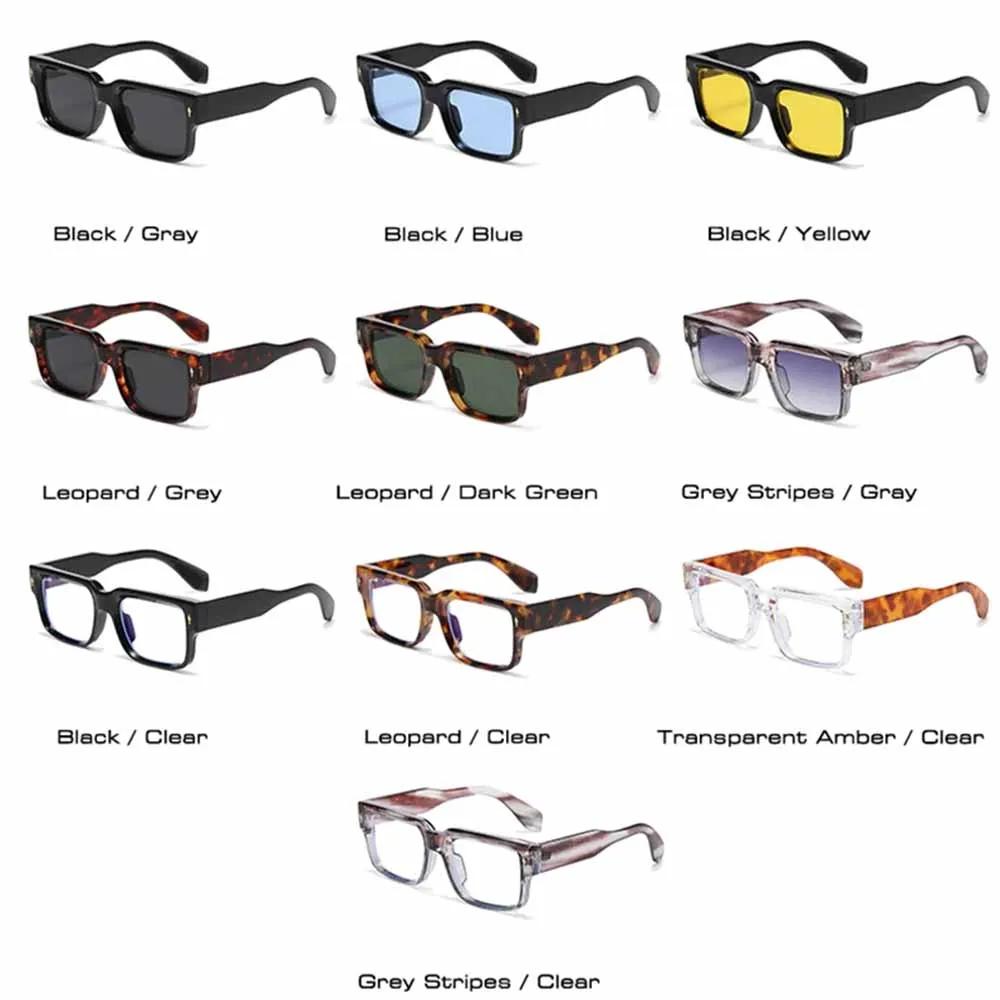 JNPCXI Retro Square Sunglasses Women Leopard Stripes Shades UV400 Fashion Rivets Men Clear Gradient Sun Glasses