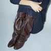 Cowhide Version Year Maillard Pointed Soft-faced Wide Tube Lace-up Stacking Boots Women's Thick-heeled Knight Boots