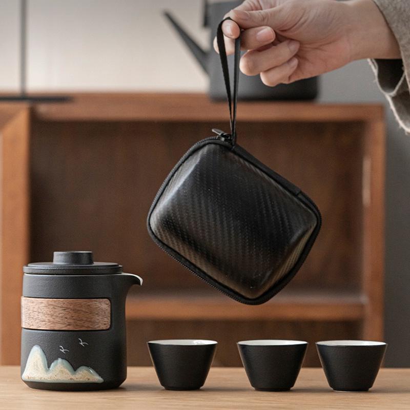 Quick Tea Cup Travel Portable Bag One Pot Three Cups Kung Fu Tea Set