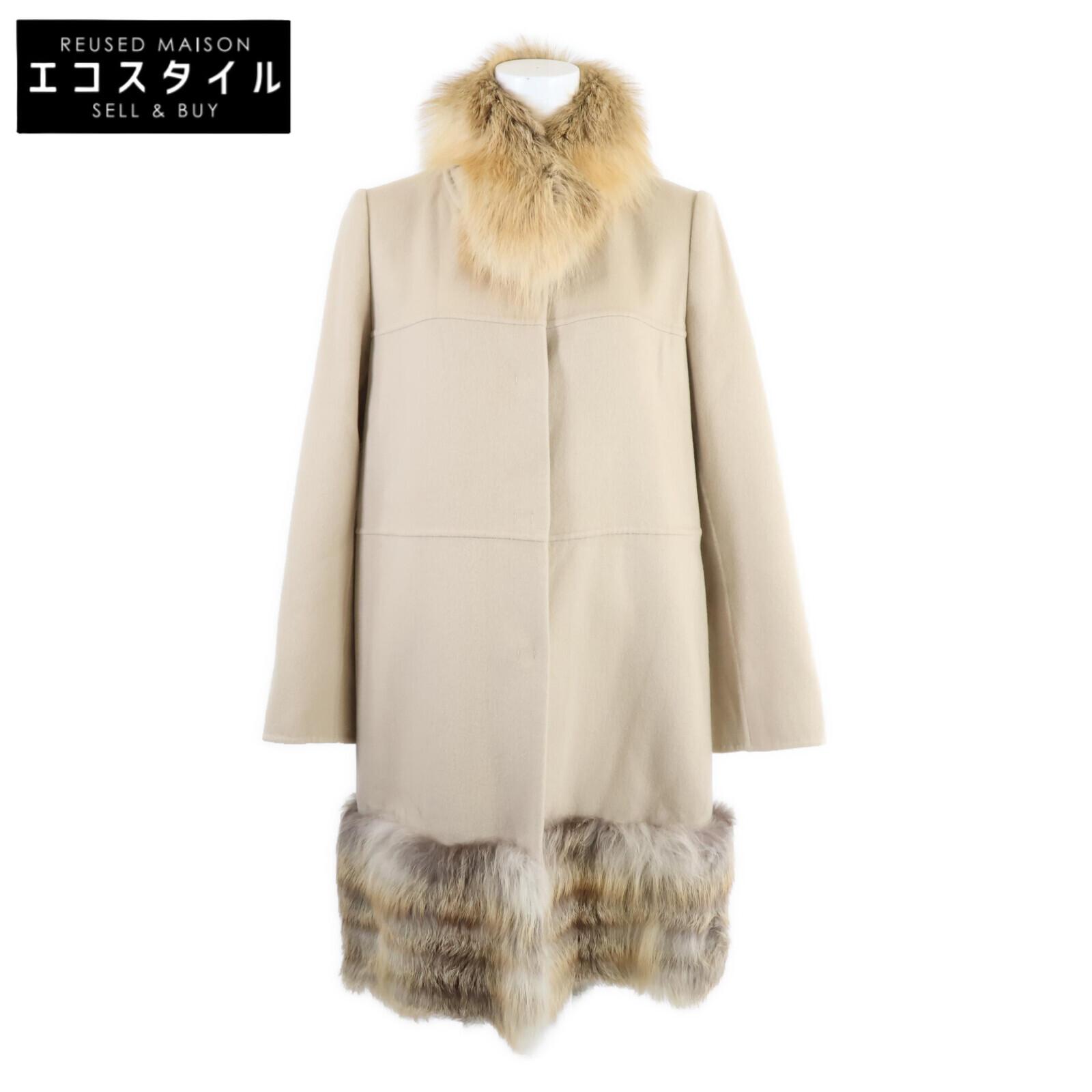 

DAISY LIN [Good Condition] 30328 Cashmere stand collar with Golden Island fox fur tippet coat 38 beigeUsed