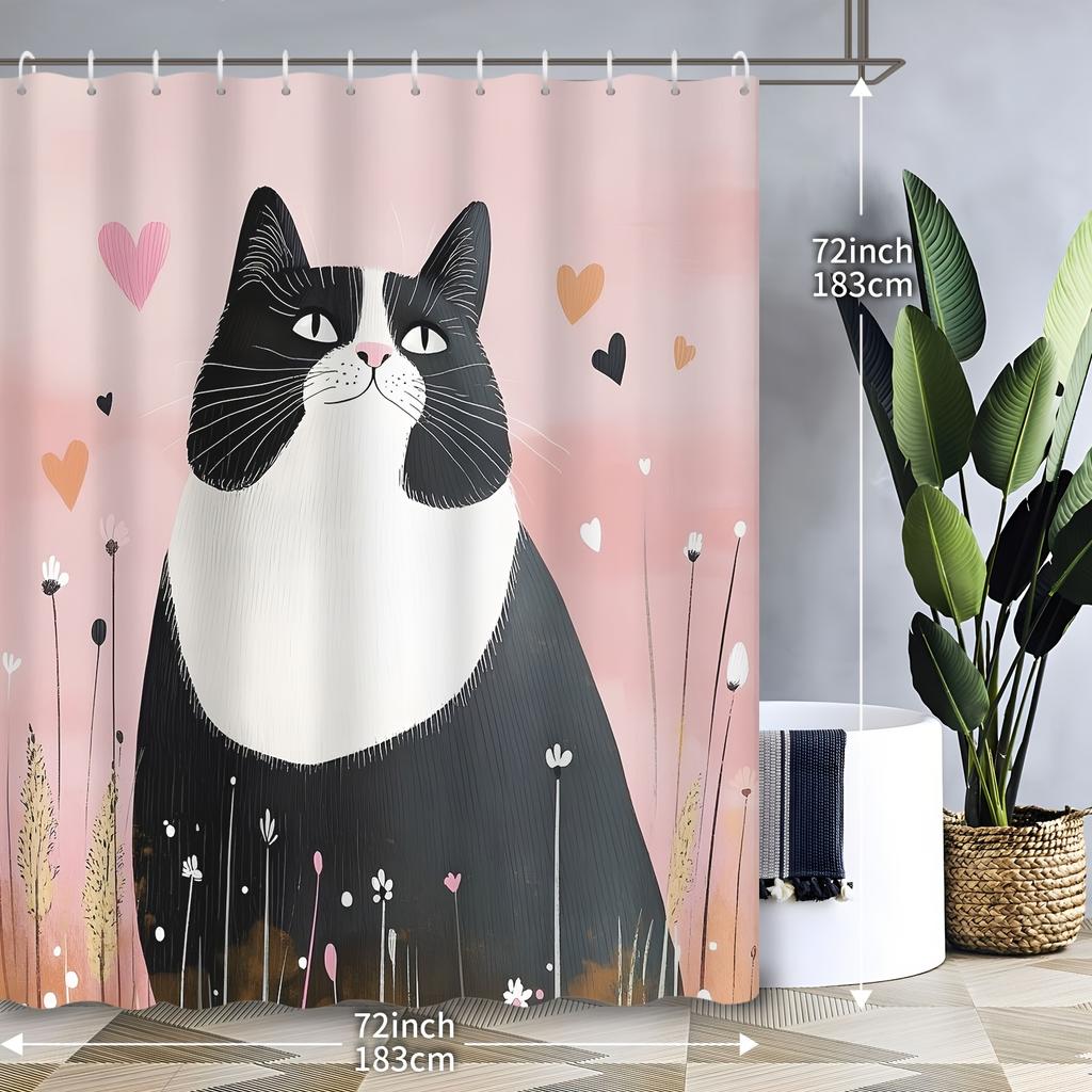 Whimsical Cat Shower Curtain: Adorable Feline With Hearts For A Playful Bathroom Decor