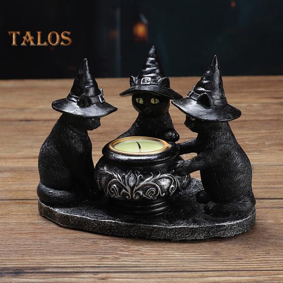 Black Cat Candle Holder Resin Halloween Cats with Witch Hats Candle Holder Vintage Candle Holder Tabletop Decoration Gift for Cat Lovers