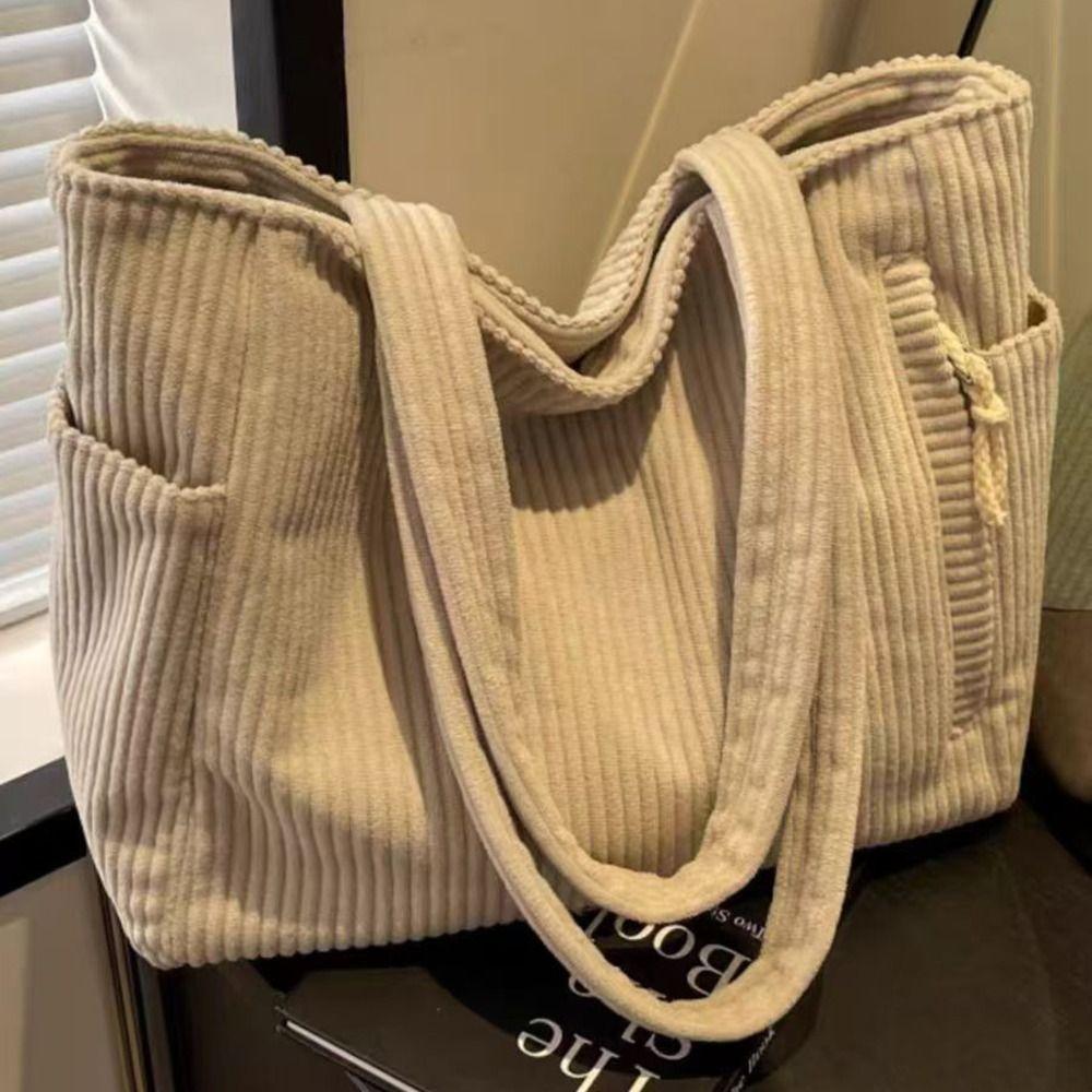 Solid Color Corduroy Shoulder Bag Corduroy Shopping Handbags Women's Shopper Tote Bag Going Out
