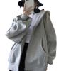 2023 Unisex Grey Hooded Zip-Up Jacket: Lightweight, Loose, Casual Autumn Sweatshirt