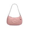 Teri 24 Solid Color Large Logo Quilted Multi-function Pocket Zipper Closure Leather Armpit Bag Hand Shoulder Bag Small Size Women's Pink