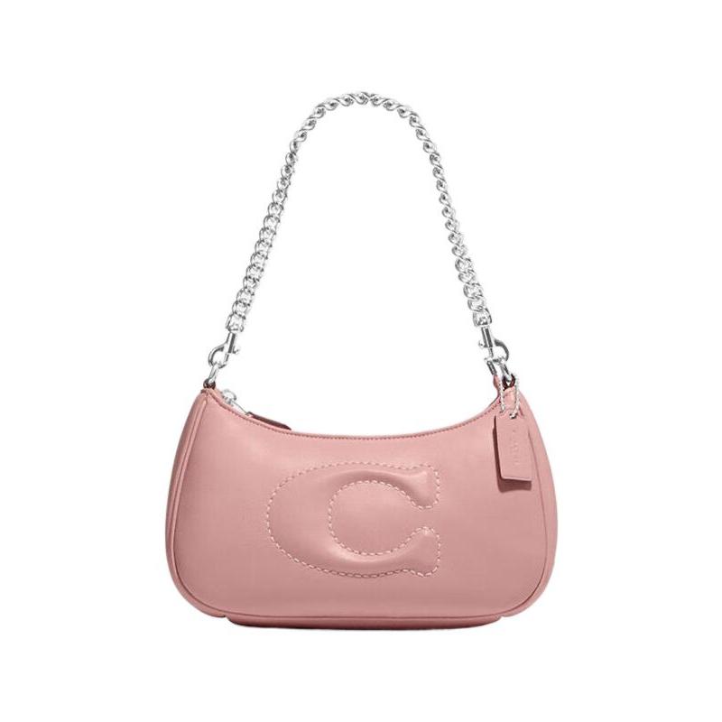 

COACH Teri 24 solid color large logo quilted multi-function pocket zipper closure leather armpit bag hand shoulder bag small size women s pink жовтий