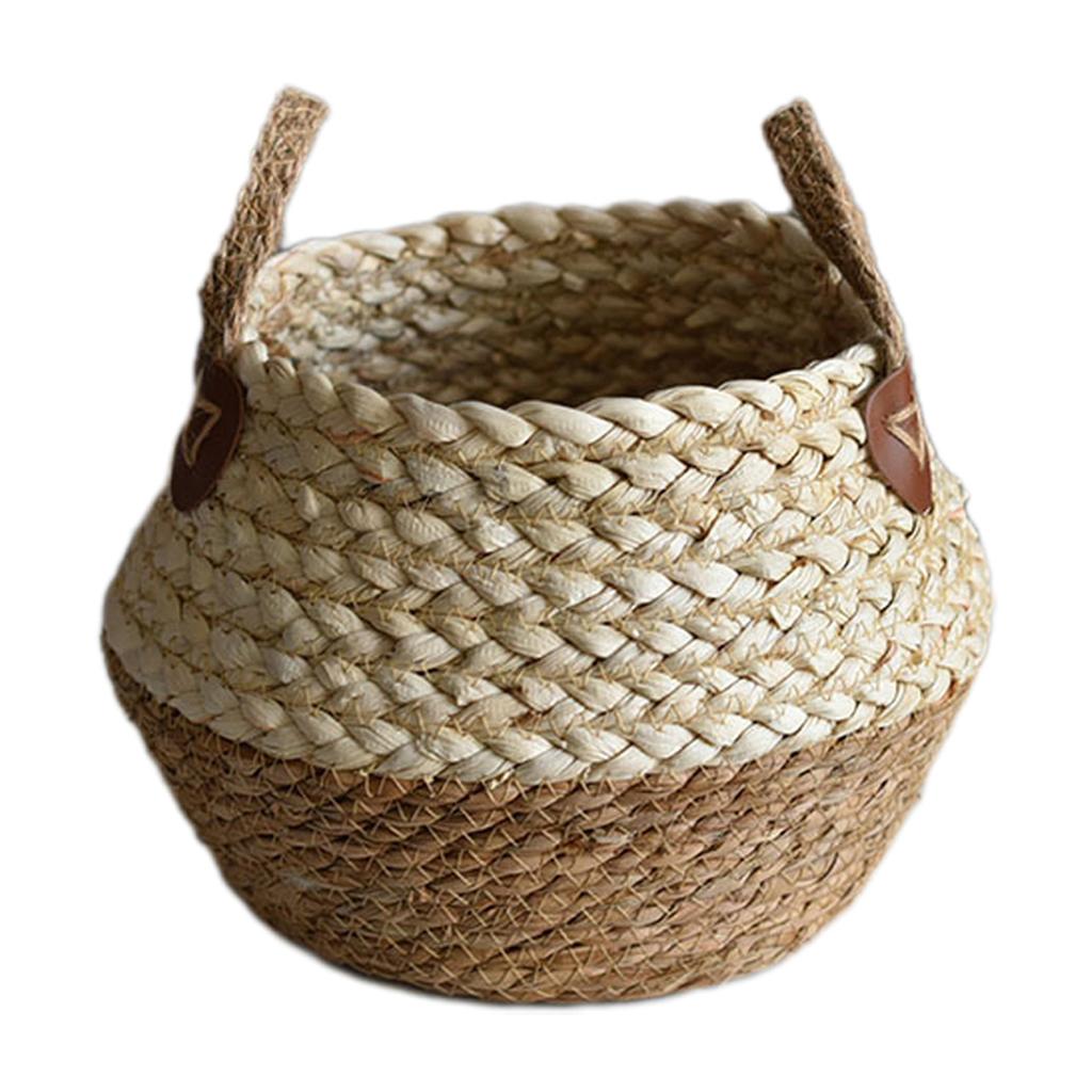 Straw Weaving Flower Pot With Double Handle Stylish Sturdy Decorative Props Garden Accessories