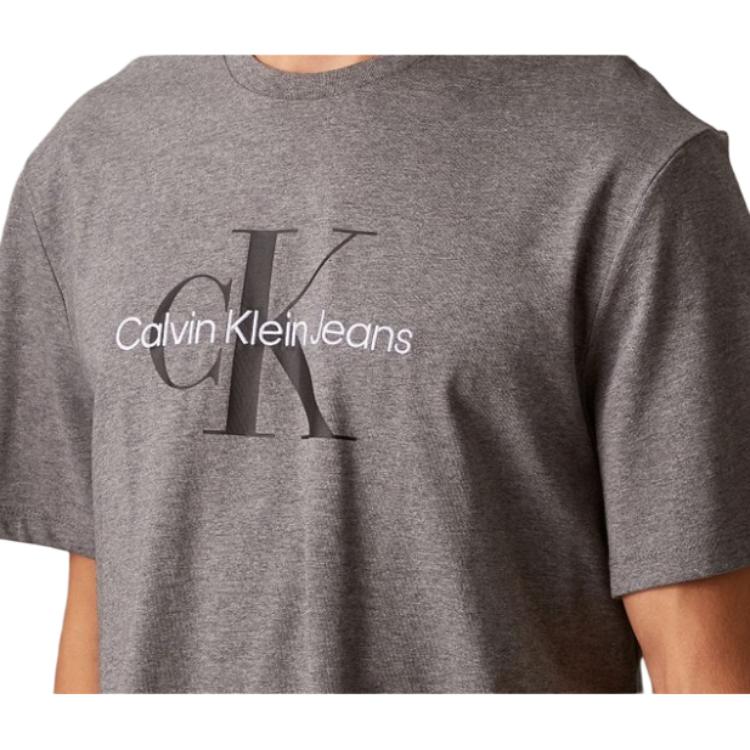 Calvin Klein FW24 Autumn Denim Collection Logo Print Crew Neck Short Sleeve T-Shirt Men Tops Gray 40EM289-P7E
