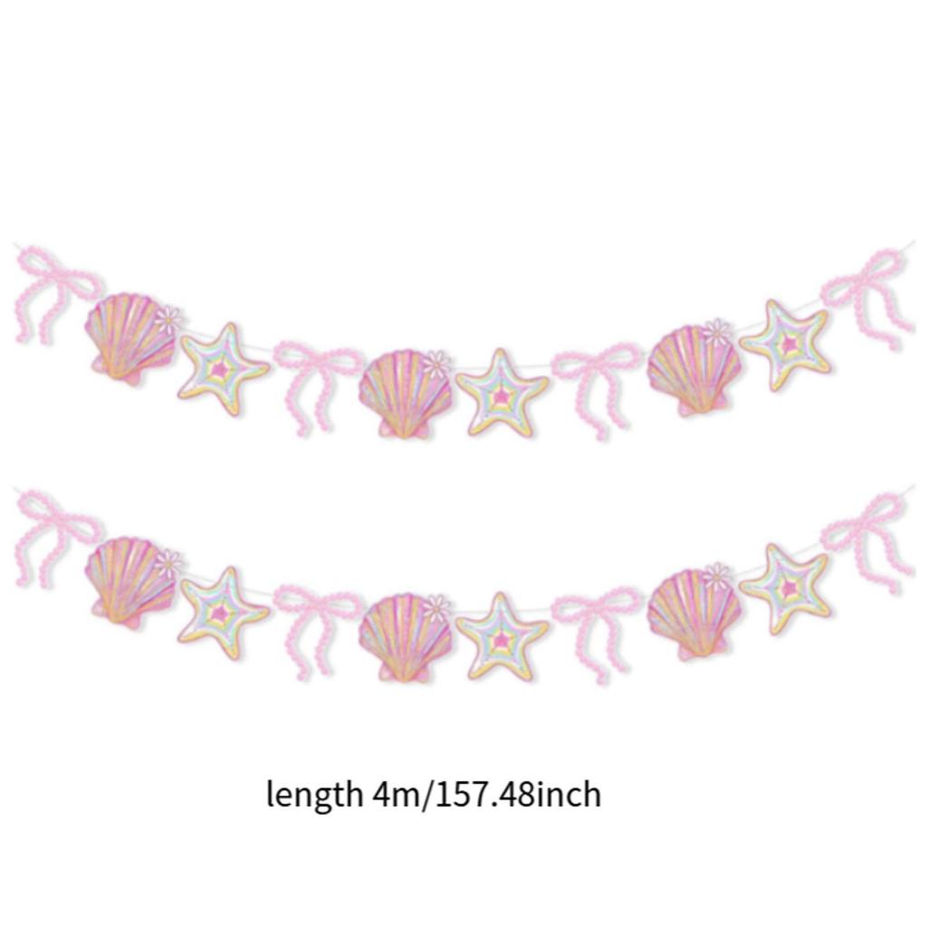 Mermaid Birthday Decor Paper Hanging Banner Coastal Seashell Garland for Kids Beach Party and Events