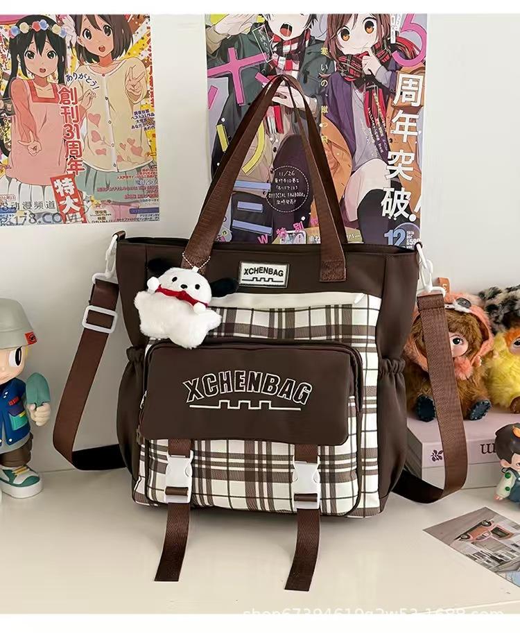 Schoolbag new student schoolbag travel backpack plaid contrasting color college style middle school student multi-compartment backpack
