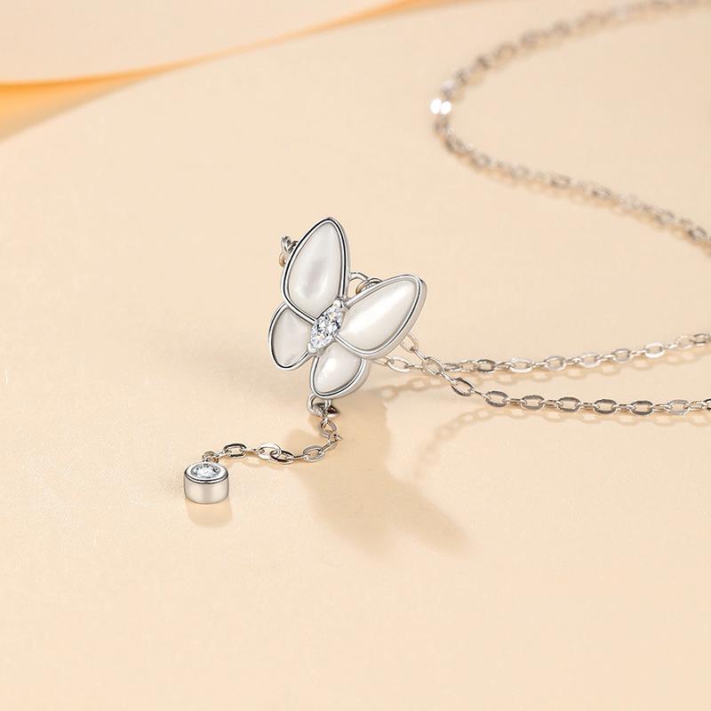 Butterfly Necklace Ins Niche Design Pendant White Fritillary Collarbone Chain Necklace Gift for Girlfriend and Girlfriend